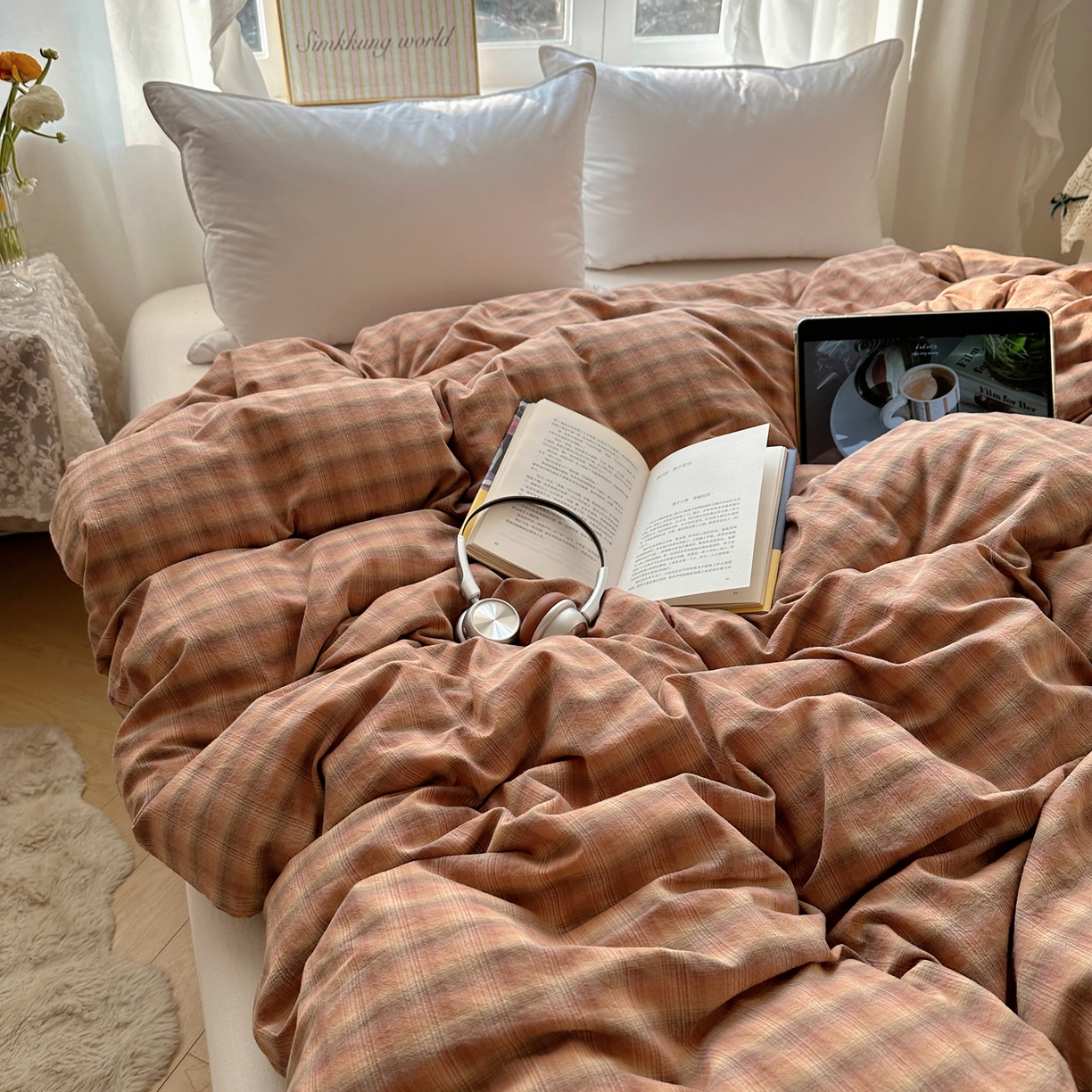 91家纺网 家纺一手货源 找家纺 六巷胡同 2026新款A类全棉纯棉水洗棉色织格子单品被套 被套单件 巷往-橘格