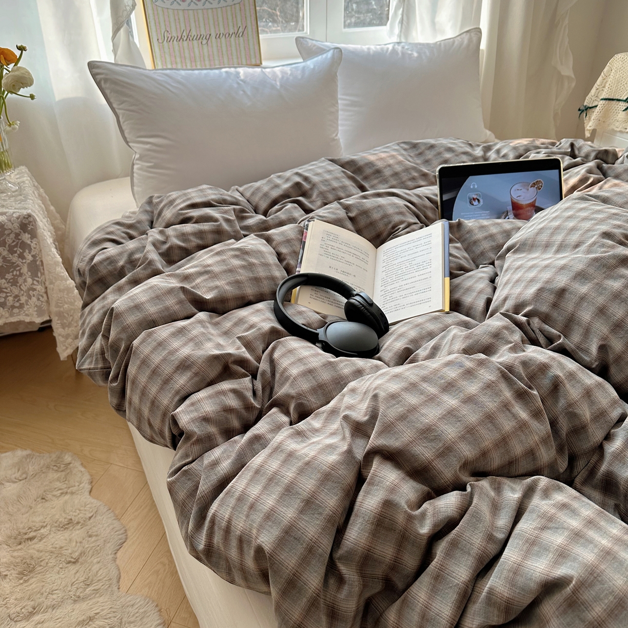 91家纺网 家纺一手货源 找家纺 六巷胡同 2026新款A类全棉纯棉水洗棉色织格子单品被套 被套单件 巷往-蓝格