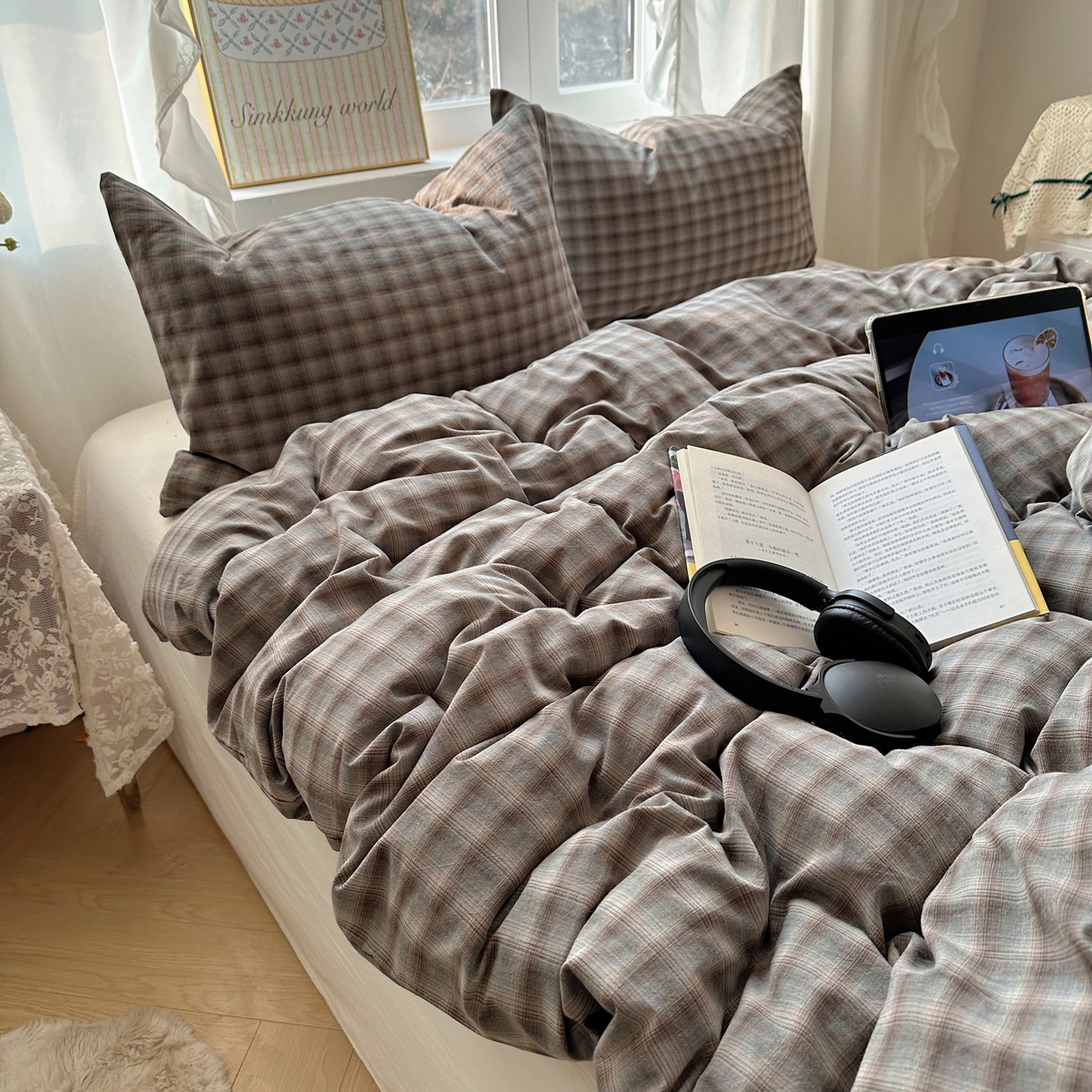 91家纺网 家纺一手货源 找家纺 六巷胡同 2026新款A类全棉纯棉水洗棉色织格子单品被套 被套单件 巷往-蓝格