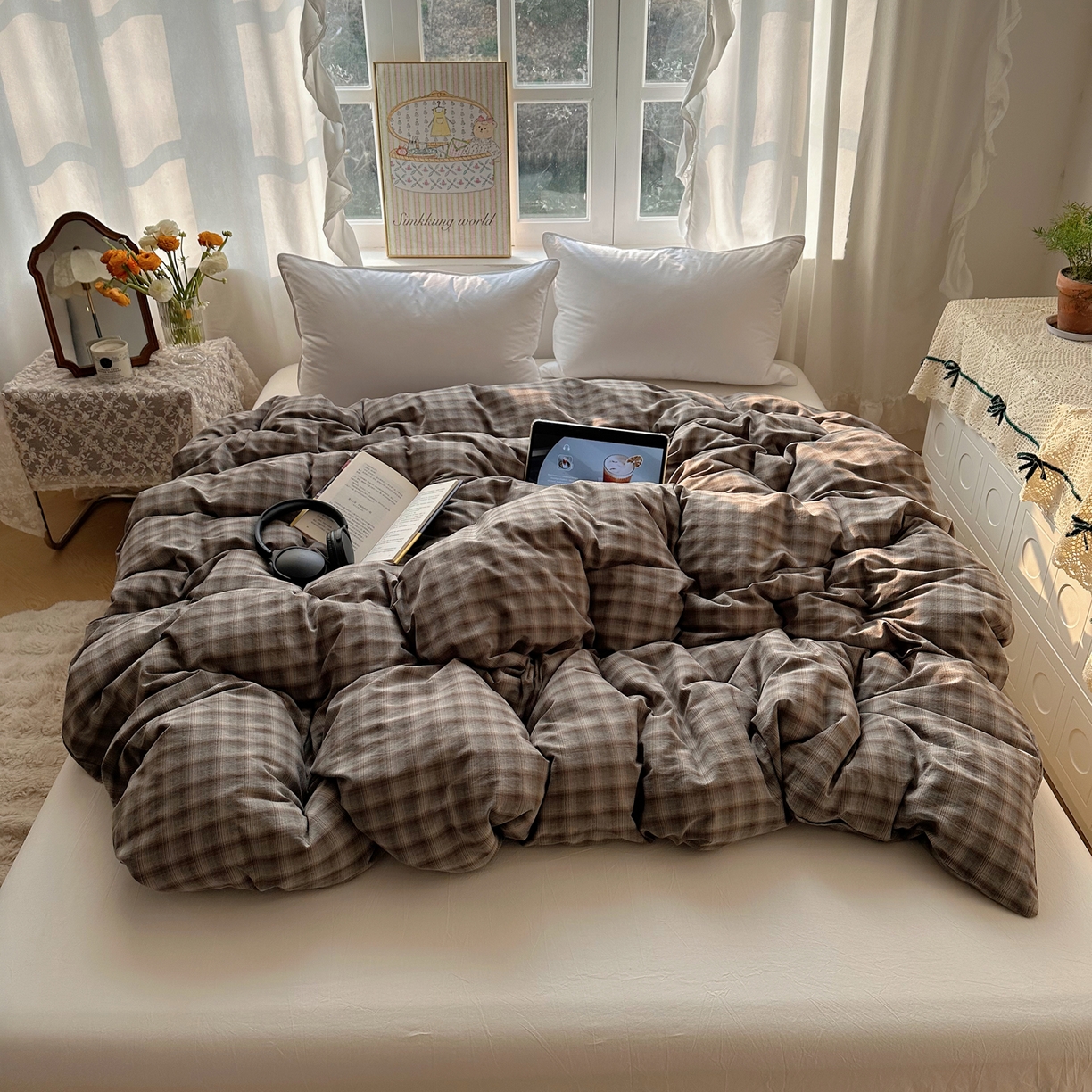 91家纺网 家纺一手货源 找家纺 六巷胡同 2026新款A类全棉纯棉水洗棉色织格子单品被套 被套单件 巷往-蓝格