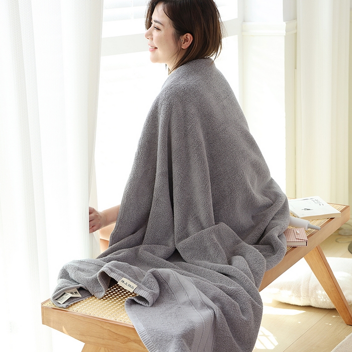 91家纺网 家纺一手货源 找家纺 朴尔家纺-毛巾被 2026年新款32股全棉精织缎档维斯克加厚加大浴巾 维斯克加厚加大浴巾-大象灰 90x180cm