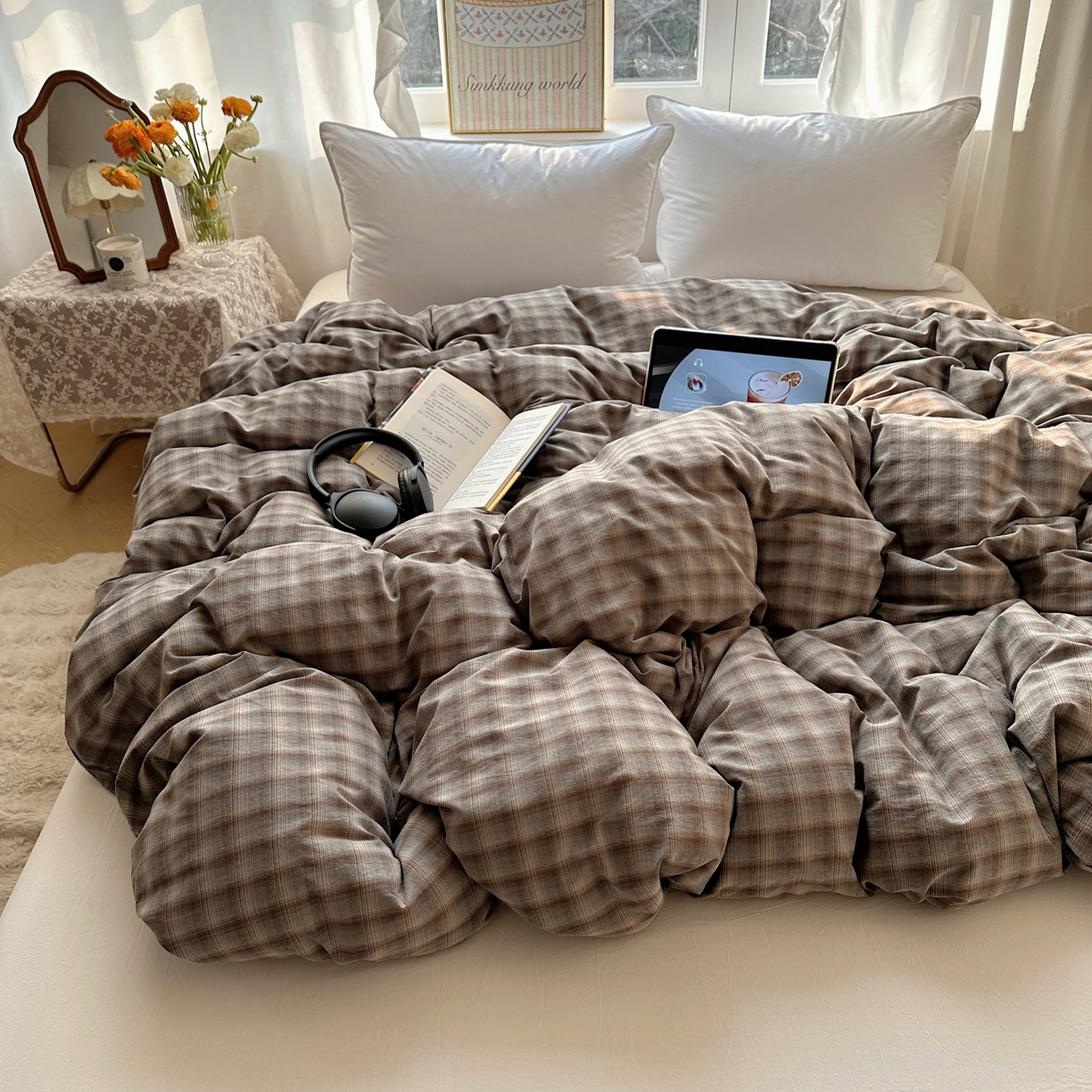 91家纺网 家纺一手货源 找家纺 六巷胡同 2026新款A类全棉纯棉水洗棉色织格子单品被套 被套单件 巷往-蓝格