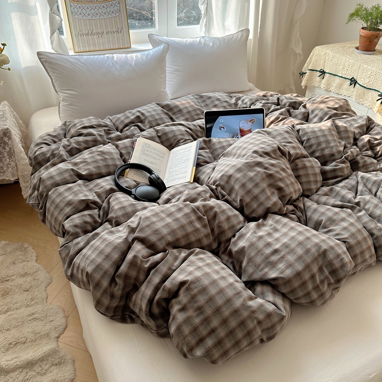 91家纺网 家纺一手货源 找家纺 六巷胡同 2026新款A类全棉纯棉水洗棉色织格子单品被套 被套单件 巷往-蓝格