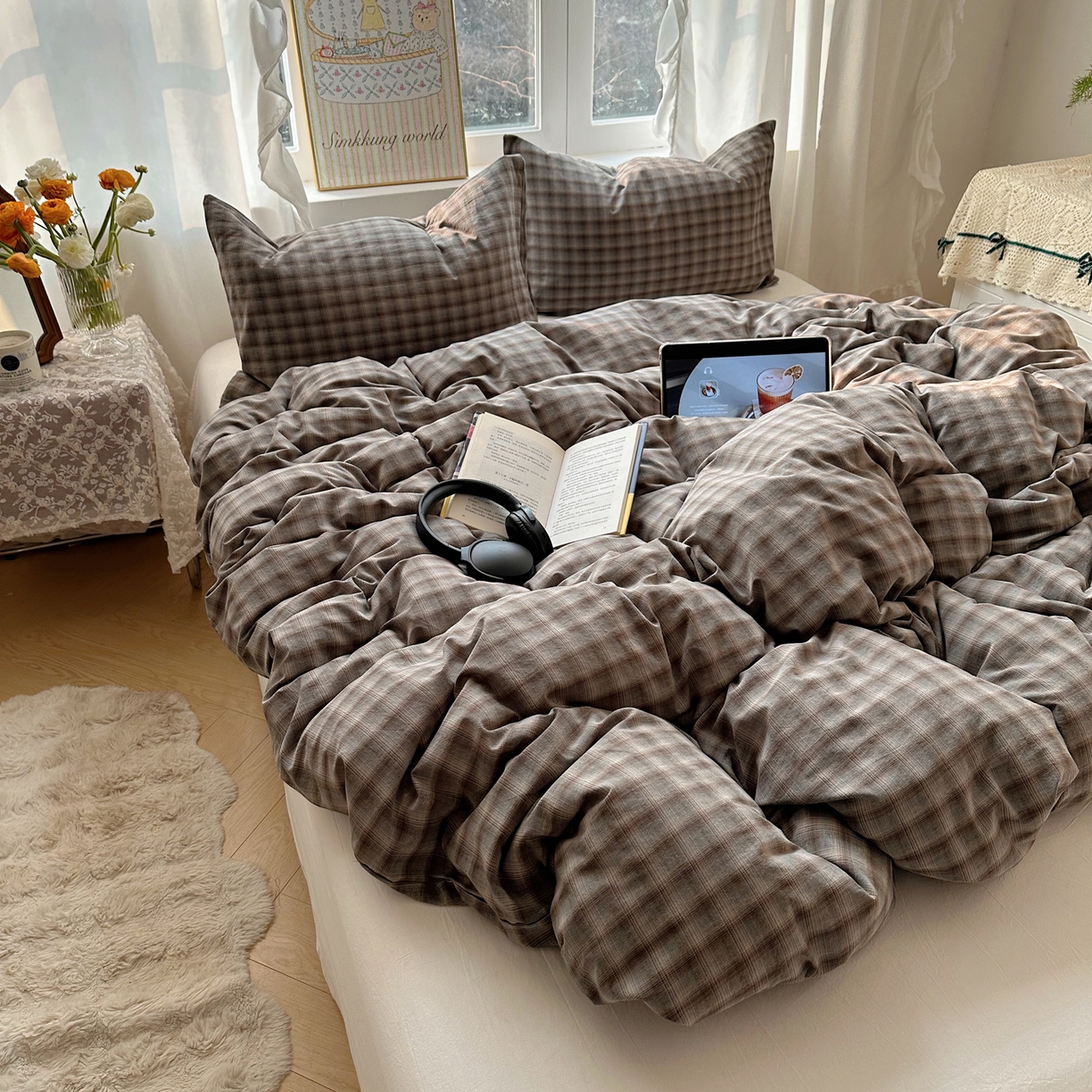 91家纺网 家纺一手货源 找家纺 六巷胡同 2026新款A类全棉纯棉水洗棉色织格子单品被套 被套单件 巷往-蓝格