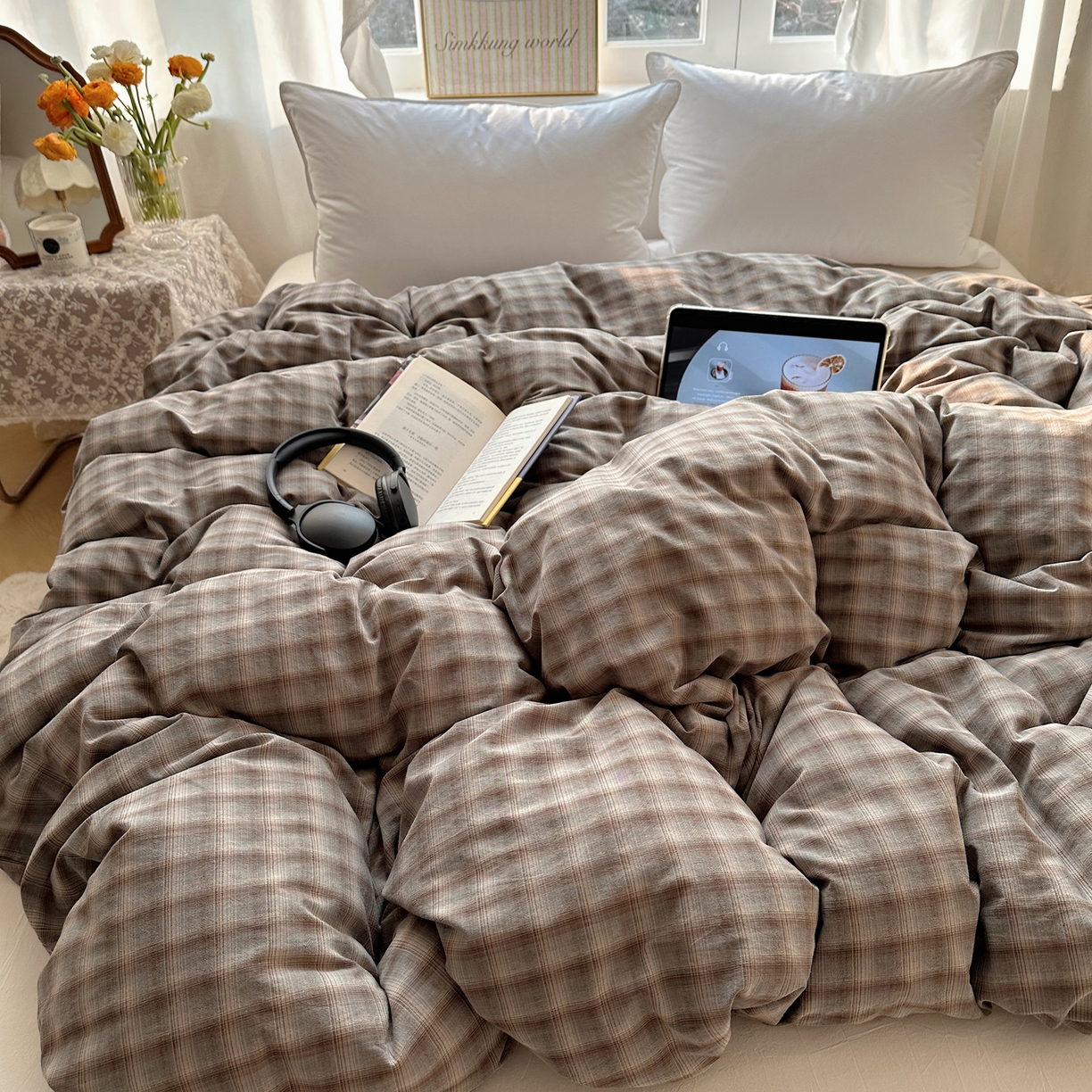 91家纺网 家纺一手货源 找家纺 六巷胡同 2026新款A类全棉纯棉水洗棉色织格子单品被套 被套单件 巷往-蓝格