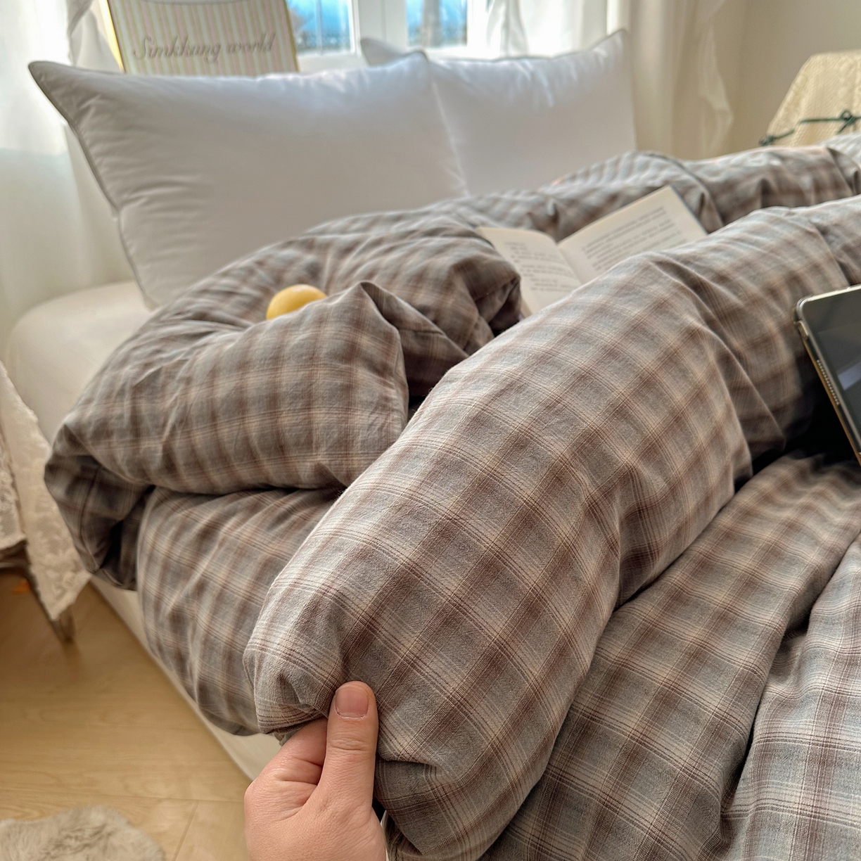 91家纺网 家纺一手货源 找家纺 六巷胡同 2026新款A类全棉纯棉水洗棉色织格子单品被套 被套单件 巷往-蓝格