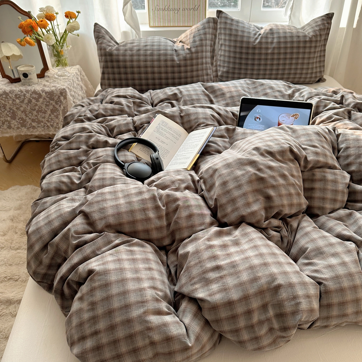 91家纺网 家纺一手货源 找家纺 六巷胡同 2026新款A类全棉纯棉水洗棉色织格子单品被套 被套单件 巷往-蓝格