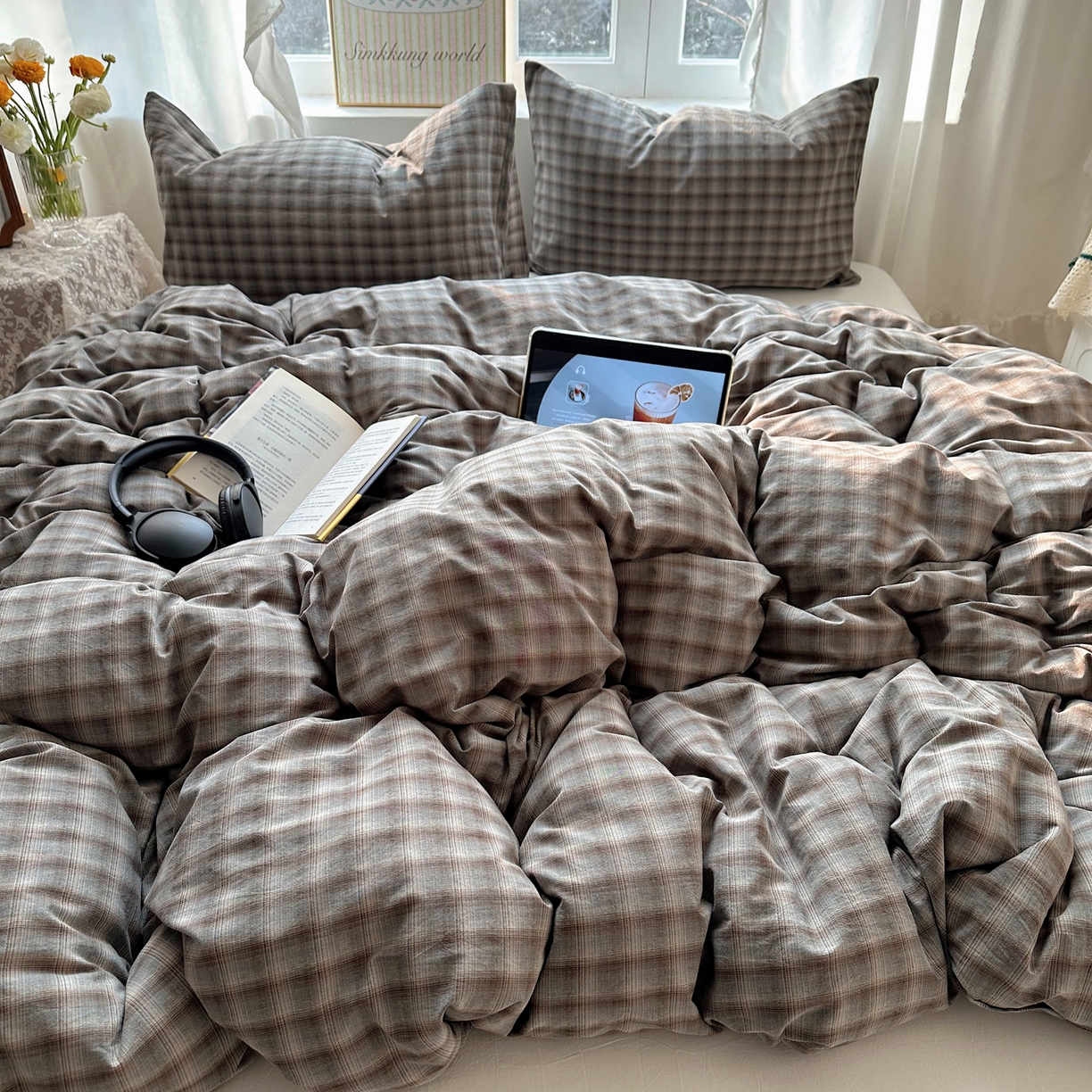 91家纺网 家纺一手货源 找家纺 六巷胡同 2026新款A类全棉纯棉水洗棉色织格子单品被套 被套单件 巷往-蓝格