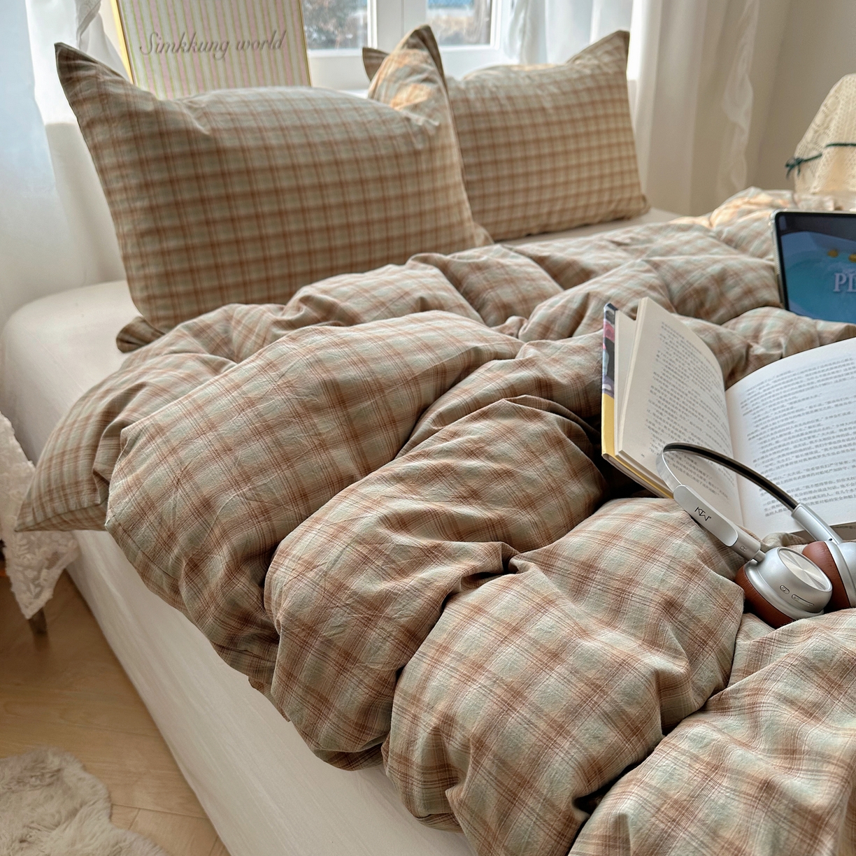 六巷胡同 2026新款A类全棉纯棉水洗棉色织格子单品被套 被套单件 巷往-绿格