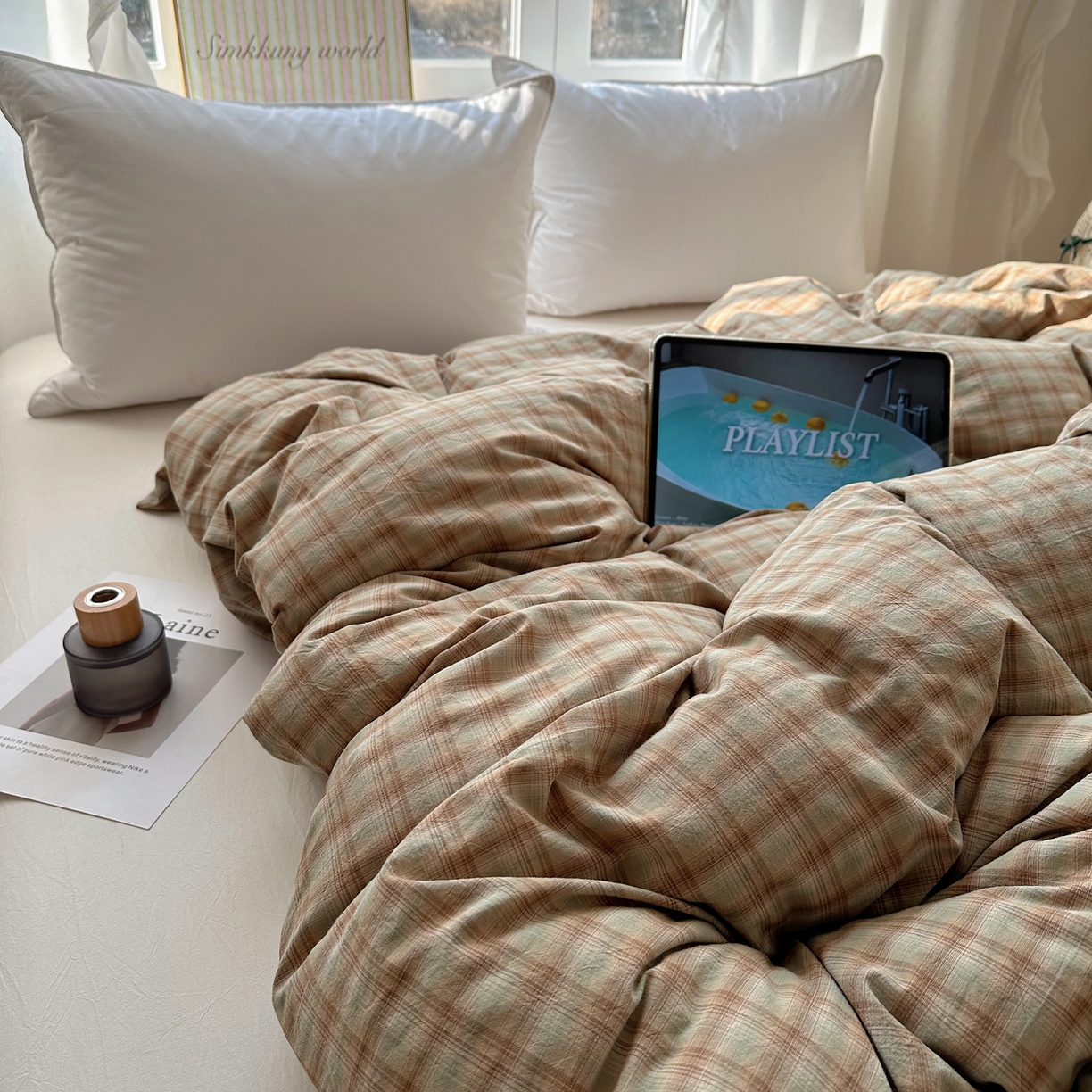 91家纺网 家纺一手货源 找家纺 六巷胡同 2026新款A类全棉纯棉水洗棉色织格子单品被套 被套单件 巷往-绿格