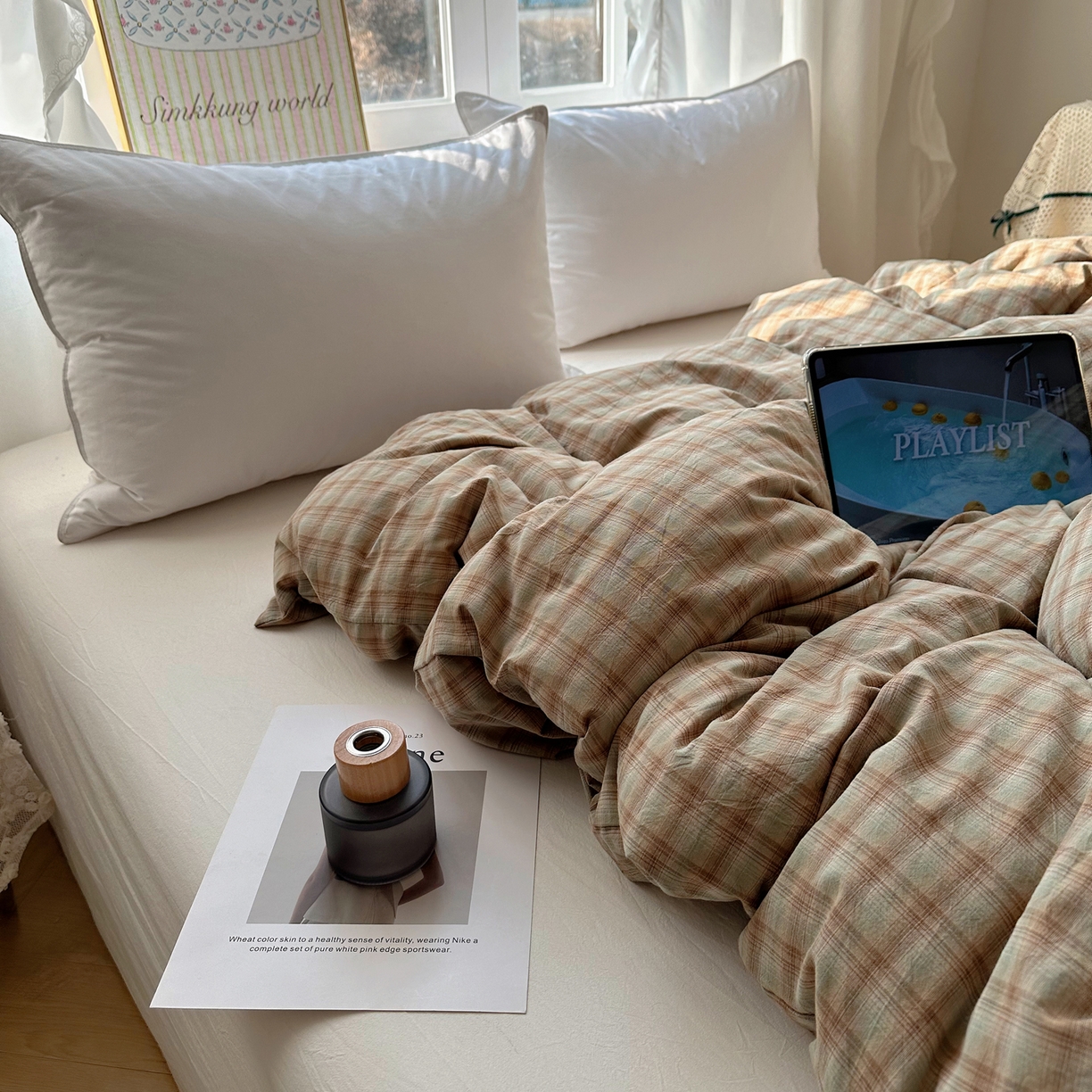 91家纺网 家纺一手货源 找家纺 六巷胡同 2026新款A类全棉纯棉水洗棉色织格子单品被套 被套单件 巷往-绿格