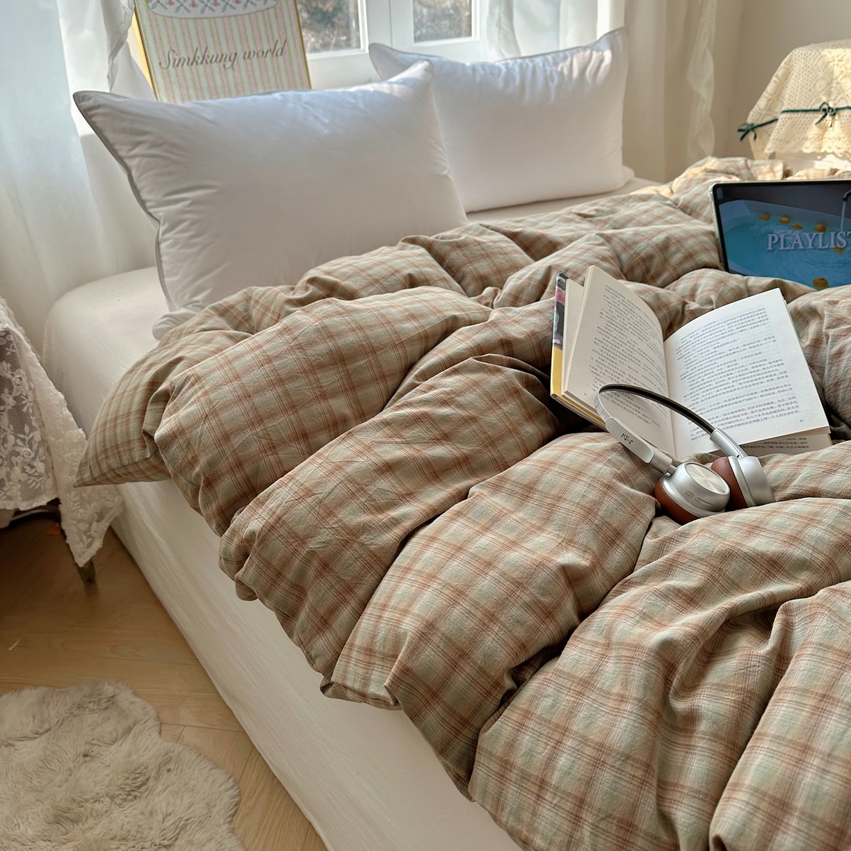 91家纺网 家纺一手货源 找家纺 六巷胡同 2026新款A类全棉纯棉水洗棉色织格子单品被套 被套单件 巷往-绿格