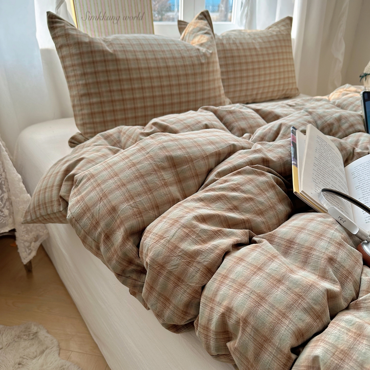 91家纺网 家纺一手货源 找家纺 六巷胡同 2026新款A类全棉纯棉水洗棉色织格子单品被套 被套单件 巷往-绿格