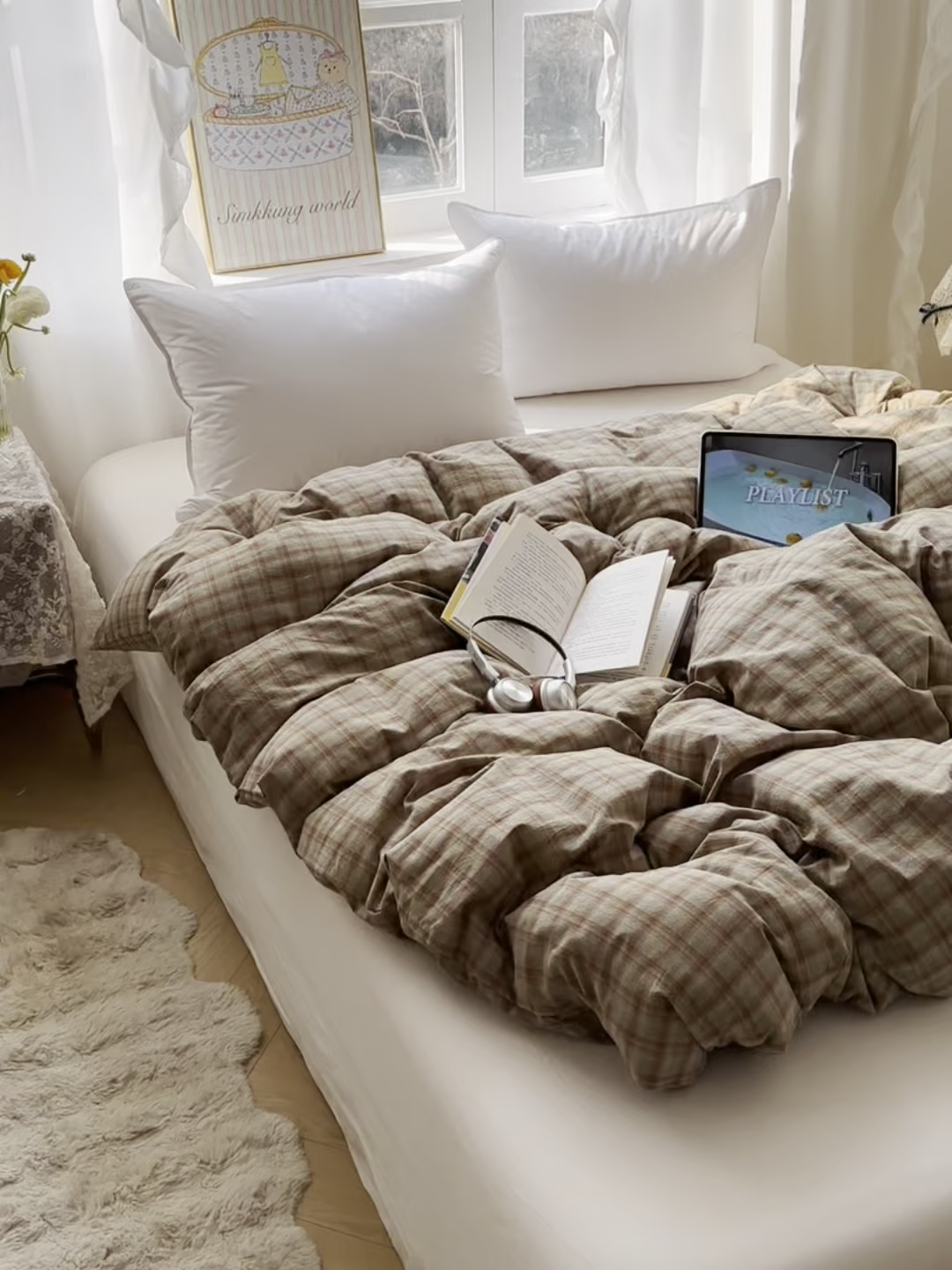 91家纺网 家纺一手货源 找家纺 六巷胡同 2026新款A类全棉纯棉水洗棉色织格子单品被套 被套单件 巷往-绿格