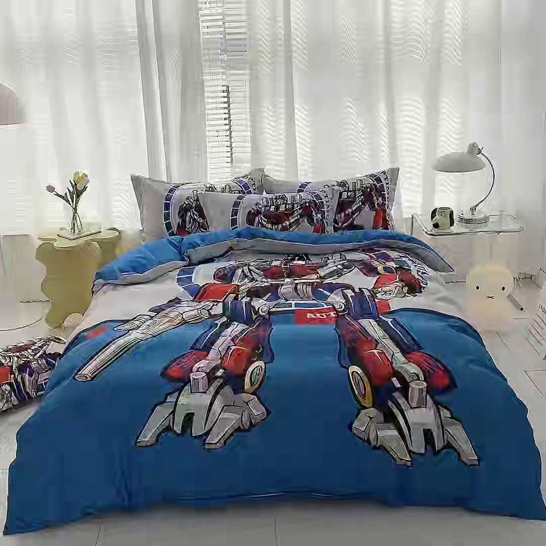 91家纺网 家纺一手货源 找家纺 一电 2026新款卡通被套单件被罩男女儿童学生宿舍单人被单男孩卡幼儿园单人被罩-2.磨毛被套 圈圈机器人