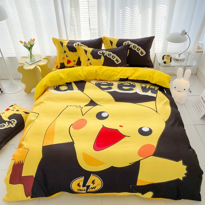 91家纺网 家纺一手货源 找家纺 一电 2026新款卡通被套单件被罩男女儿童学生宿舍单人被单男孩卡幼儿园单人被罩-2.磨毛被套 闪电皮卡丘