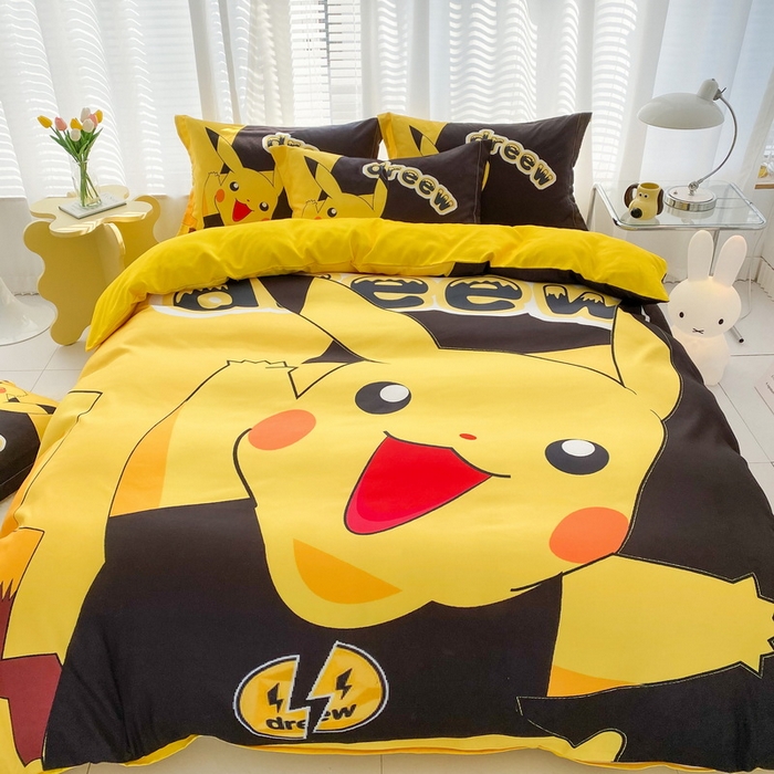 91家纺网 家纺一手货源 找家纺 一电 2026新款卡通被套单件被罩男女儿童学生宿舍单人被单男孩卡幼儿园单人被罩-2.磨毛被套 闪电皮卡丘