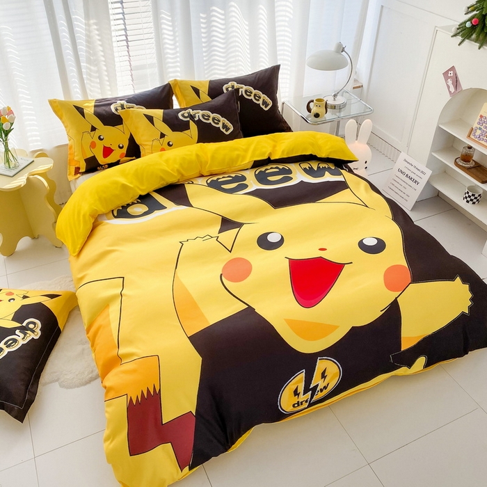 91家纺网 家纺一手货源 找家纺 一电 2026新款卡通被套单件被罩男女儿童学生宿舍单人被单男孩卡幼儿园单人被罩-2.磨毛被套 闪电皮卡丘