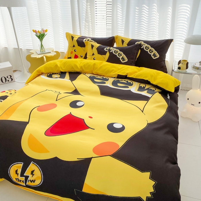 91家纺网 家纺一手货源 找家纺 一电 2026新款卡通被套单件被罩男女儿童学生宿舍单人被单男孩卡幼儿园单人被罩-2.磨毛被套 闪电皮卡丘