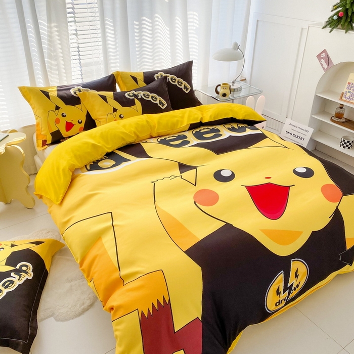 91家纺网 家纺一手货源 找家纺 一电 2026新款卡通被套单件被罩男女儿童学生宿舍单人被单男孩卡幼儿园单人被罩-2.磨毛被套 闪电皮卡丘