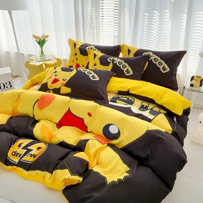 91家纺网 家纺一手货源 找家纺 一电 2026新款卡通被套单件被罩男女儿童学生宿舍单人被单男孩卡幼儿园单人被罩-2.磨毛被套 闪电皮卡丘