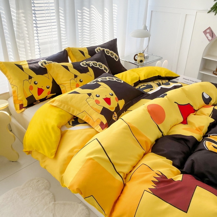 91家纺网 家纺一手货源 找家纺 一电 2026新款卡通被套单件被罩男女儿童学生宿舍单人被单男孩卡幼儿园单人被罩-2.磨毛被套 闪电皮卡丘