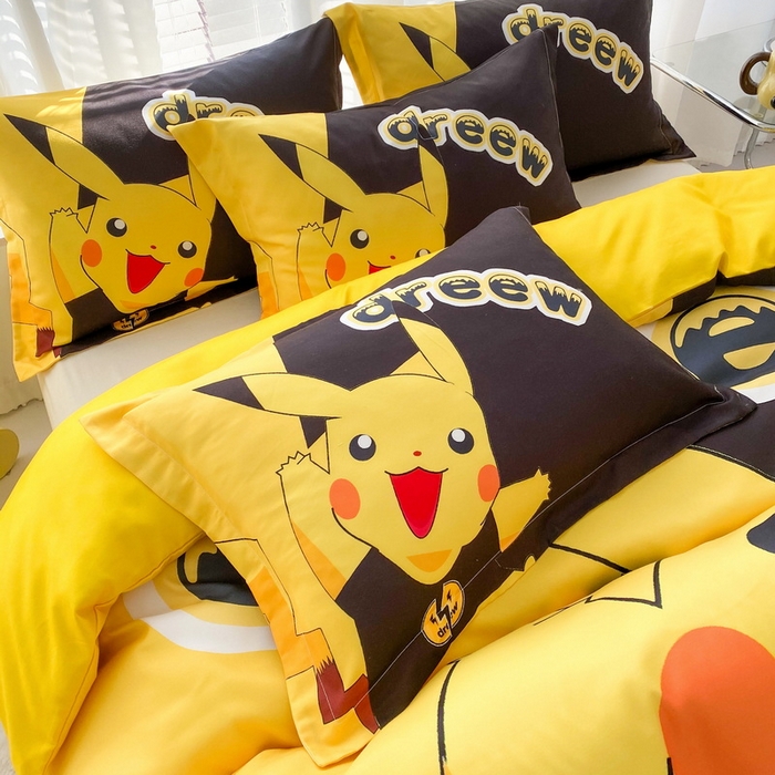 91家纺网 家纺一手货源 找家纺 一电 2026新款卡通被套单件被罩男女儿童学生宿舍单人被单男孩卡幼儿园单人被罩-2.磨毛被套 闪电皮卡丘