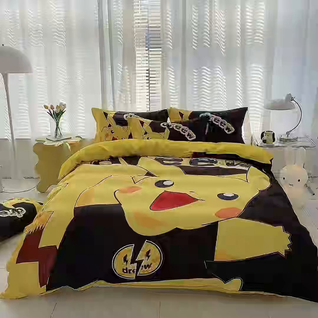 91家纺网 家纺一手货源 找家纺 一电 2026新款卡通被套单件被罩男女儿童学生宿舍单人被单男孩卡幼儿园单人被罩-2.磨毛被套 闪电皮卡丘