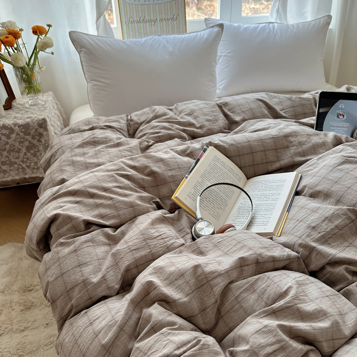 91家纺网 家纺一手货源 找家纺 六巷胡同 2026新款A类全棉纯棉水洗棉色织格子单品被套 被套单件 悦野-灰格