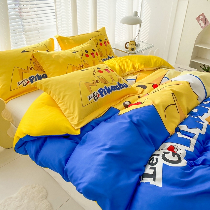 91家纺网 家纺一手货源 找家纺 一电 2026新款卡通被套单件被罩男女儿童学生宿舍单人被单男孩卡幼儿园单人被罩-2.磨毛被套 淘气皮卡丘
