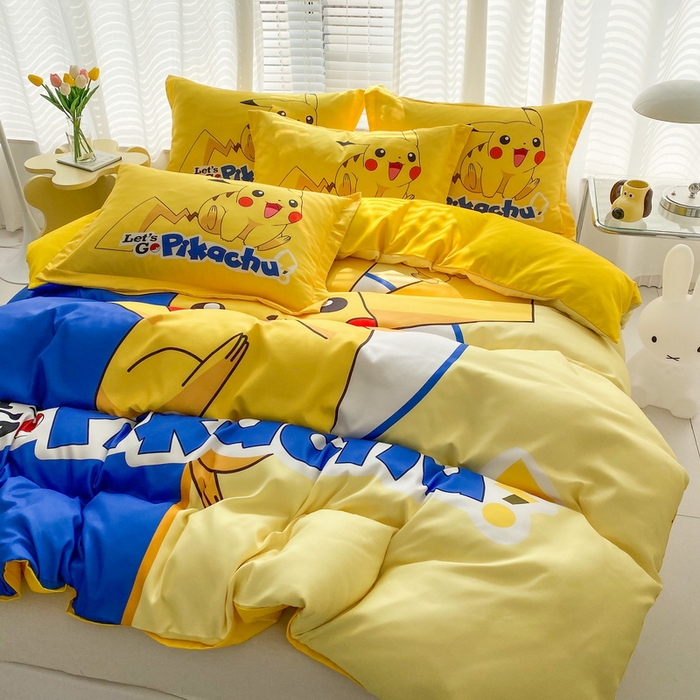 91家纺网 家纺一手货源 找家纺 一电 2026新款卡通被套单件被罩男女儿童学生宿舍单人被单男孩卡幼儿园单人被罩-2.磨毛被套 淘气皮卡丘