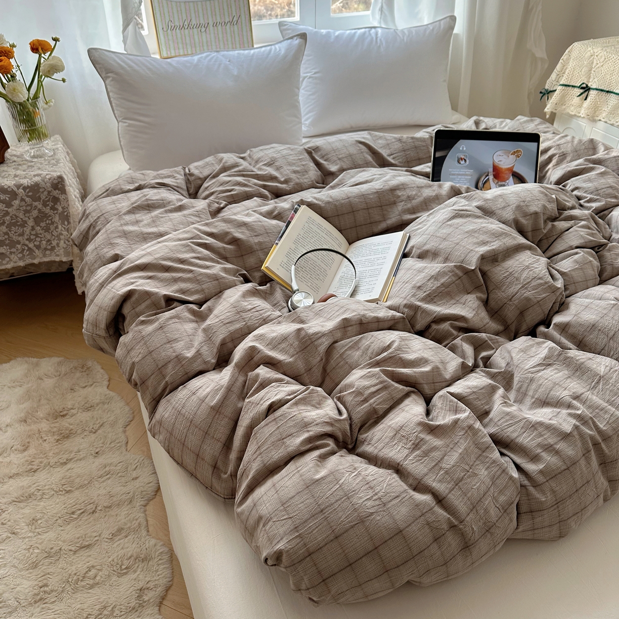 91家纺网 家纺一手货源 找家纺 六巷胡同 2026新款A类全棉纯棉水洗棉色织格子单品被套 被套单件 悦野-灰格