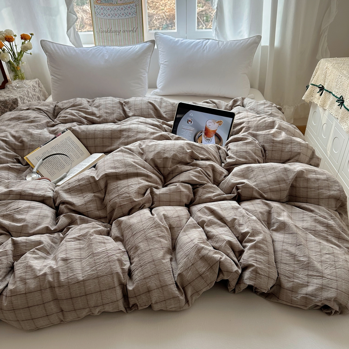 91家纺网 家纺一手货源 找家纺 六巷胡同 2026新款A类全棉纯棉水洗棉色织格子单品被套 被套单件 悦野-灰格