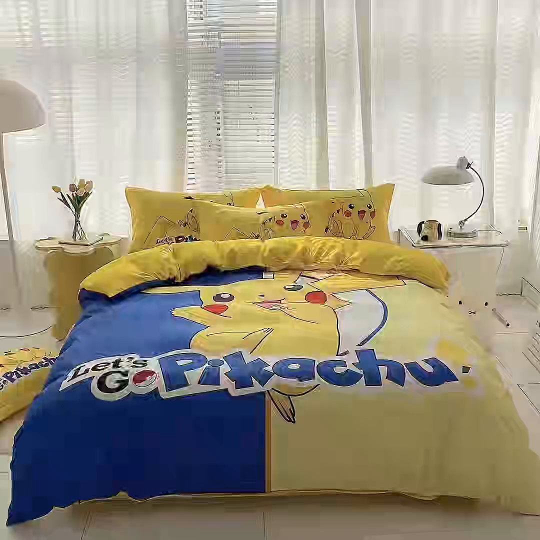 91家纺网 家纺一手货源 找家纺 一电 2026新款卡通被套单件被罩男女儿童学生宿舍单人被单男孩卡幼儿园单人被罩-2.磨毛被套 淘气皮卡丘