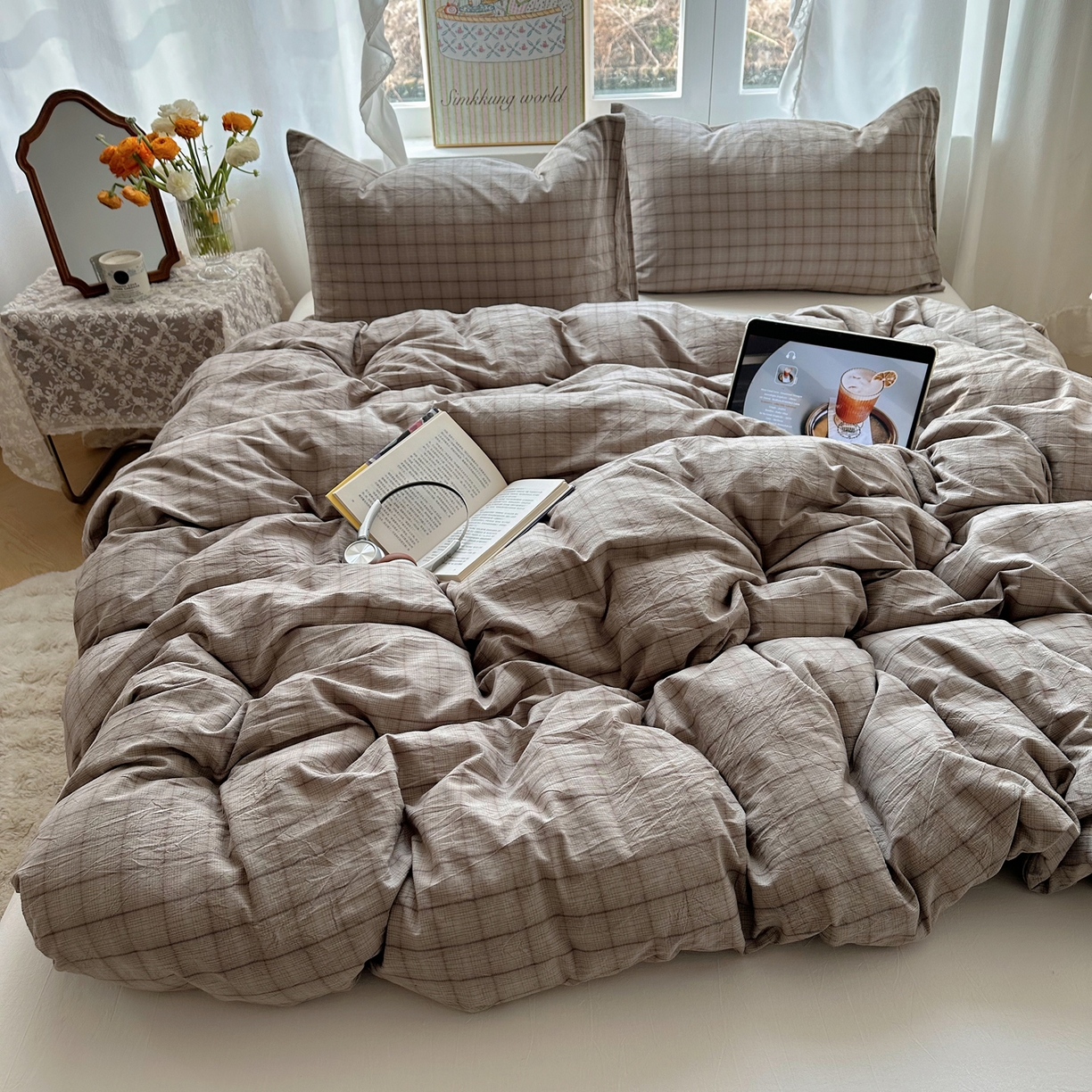 91家纺网 家纺一手货源 找家纺 六巷胡同 2026新款A类全棉纯棉水洗棉色织格子单品被套 被套单件 悦野-灰格