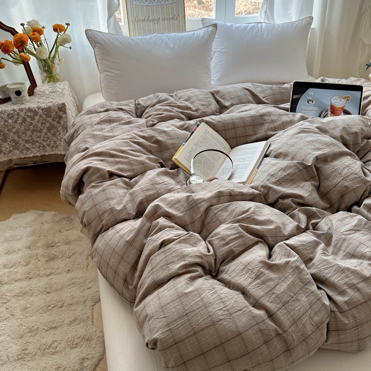 91家纺网 家纺一手货源 找家纺 六巷胡同 2026新款A类全棉纯棉水洗棉色织格子单品被套 被套单件 悦野-灰格