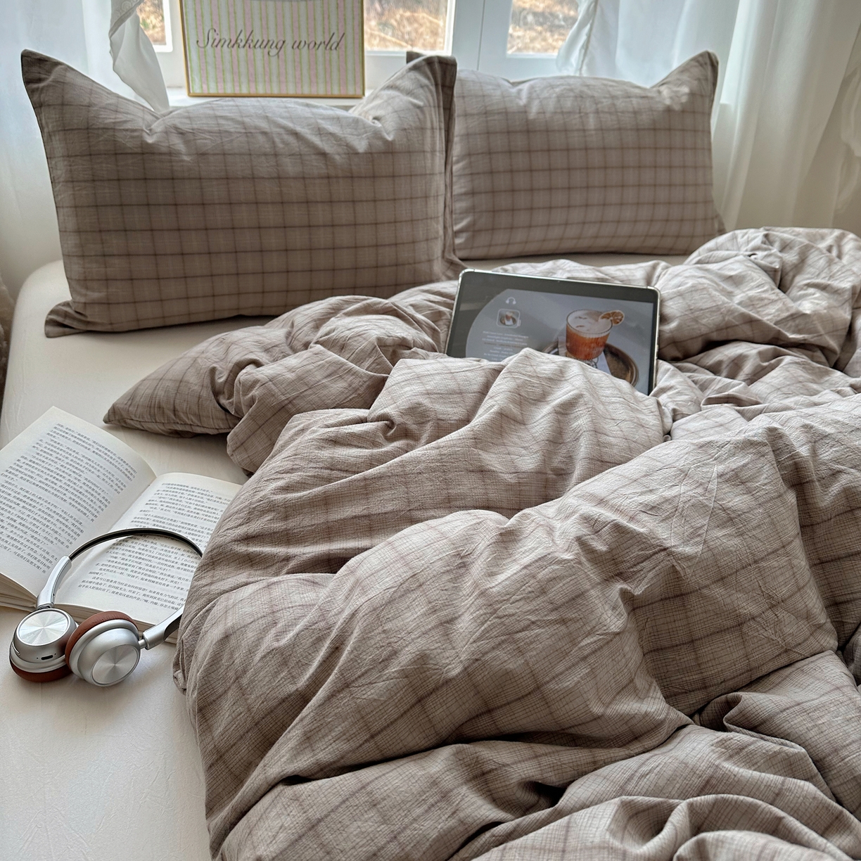 91家纺网 家纺一手货源 找家纺 六巷胡同 2026新款A类全棉纯棉水洗棉色织格子单品被套 被套单件 悦野-灰格