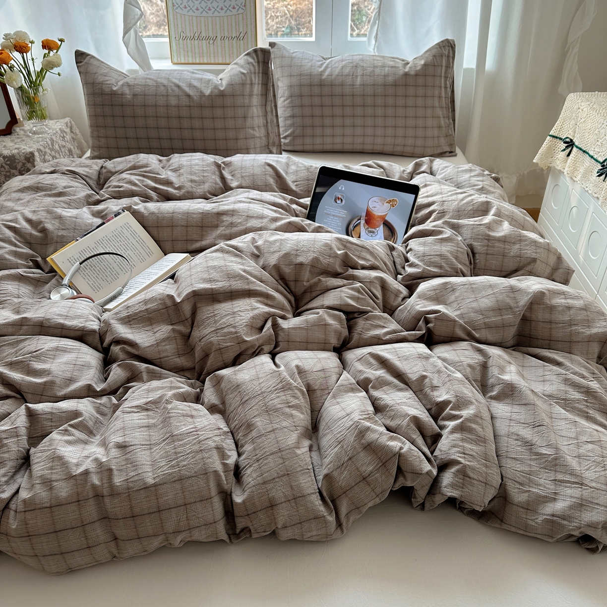 91家纺网 家纺一手货源 找家纺 六巷胡同 2026新款A类全棉纯棉水洗棉色织格子单品被套 被套单件 悦野-灰格