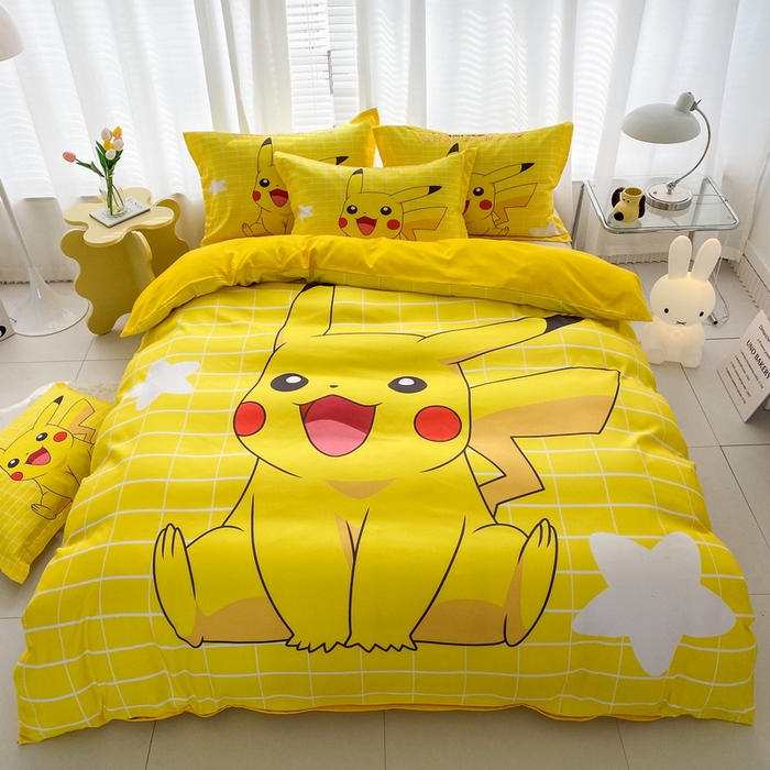 91家纺网 家纺一手货源 找家纺 一电 2026新款卡通被套单件被罩男女儿童学生宿舍单人被单男孩卡幼儿园单人被罩-2.磨毛被套 网红皮卡丘