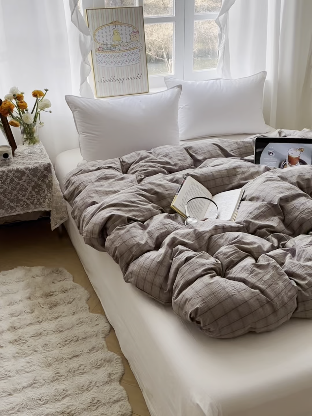 91家纺网 家纺一手货源 找家纺 六巷胡同 2026新款A类全棉纯棉水洗棉色织格子单品被套 被套单件 悦野-灰格