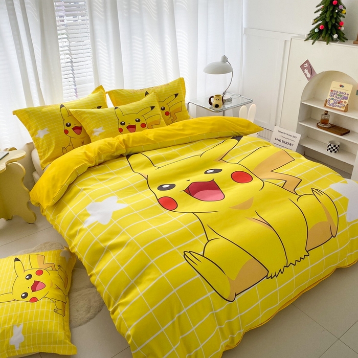 91家纺网 家纺一手货源 找家纺 一电 2026新款卡通被套单件被罩男女儿童学生宿舍单人被单男孩卡幼儿园单人被罩-2.磨毛被套 网红皮卡丘