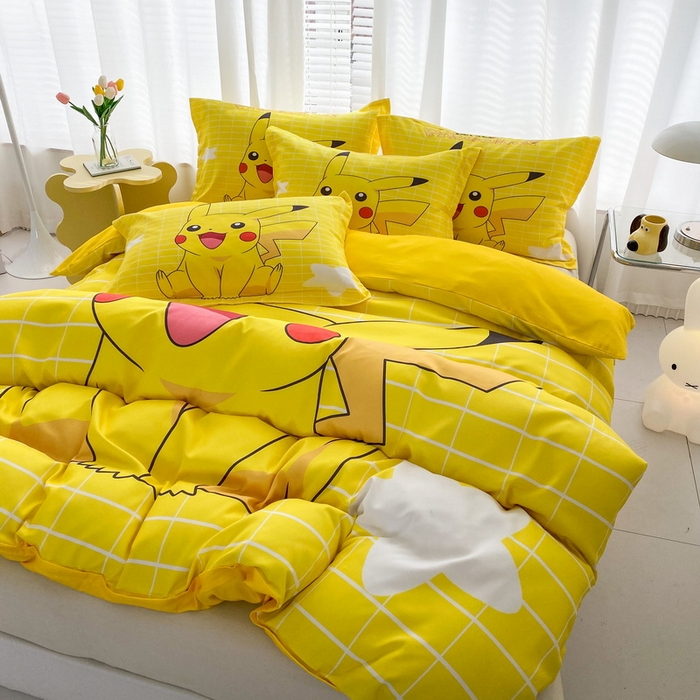 91家纺网 家纺一手货源 找家纺 一电 2026新款卡通被套单件被罩男女儿童学生宿舍单人被单男孩卡幼儿园单人被罩-2.磨毛被套 网红皮卡丘