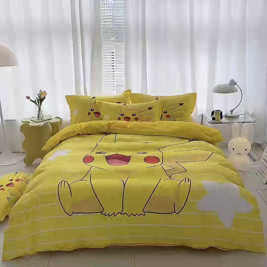 91家纺网 家纺一手货源 找家纺 一电 2026新款卡通被套单件被罩男女儿童学生宿舍单人被单男孩卡幼儿园单人被罩-2.磨毛被套 网红皮卡丘