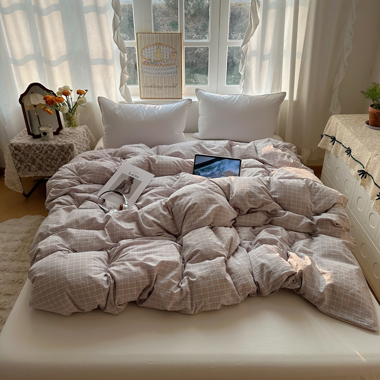 91家纺网 家纺一手货源 找家纺 六巷胡同 2026新款A类全棉纯棉水洗棉色织格子单品被套 被套单件 知序-灰格