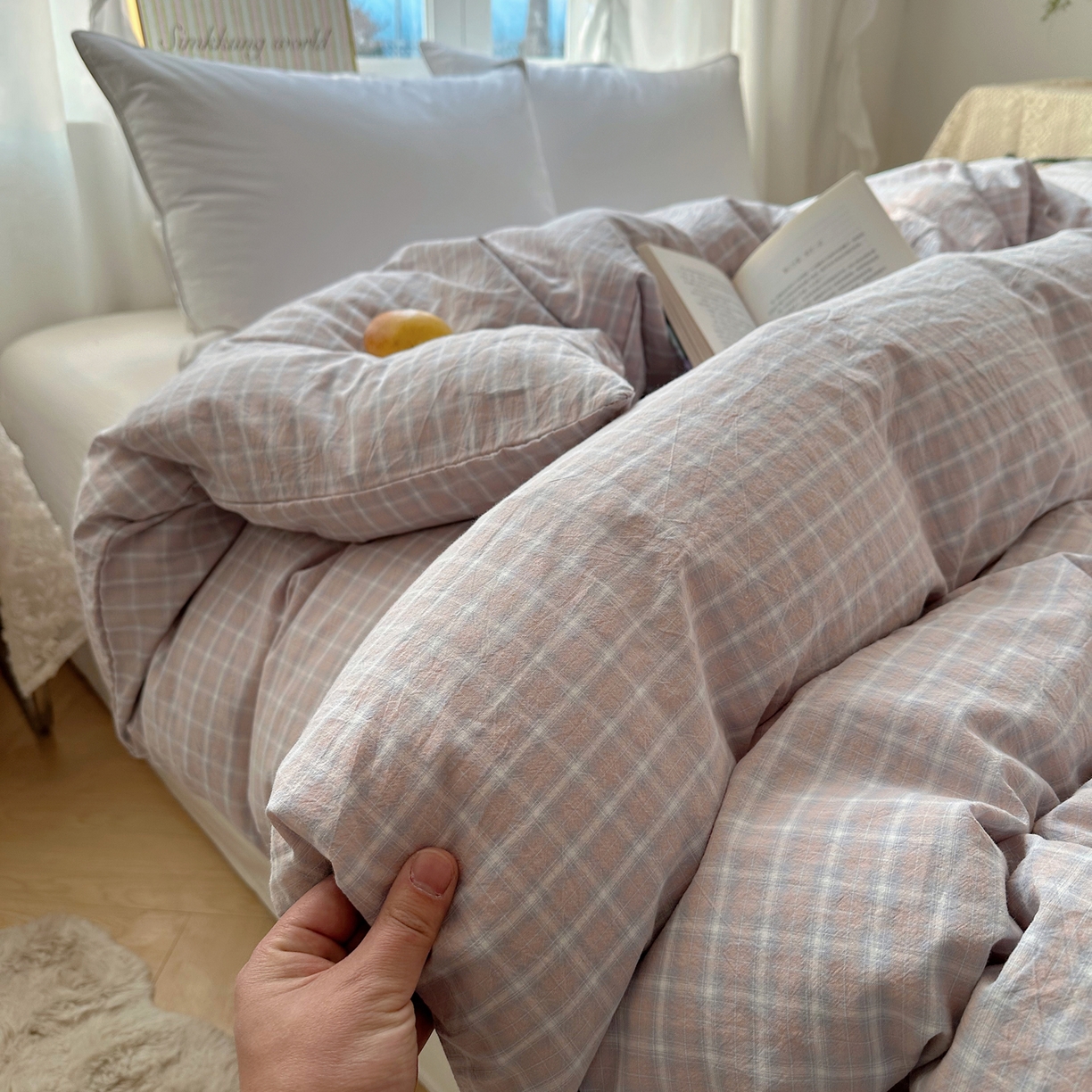 91家纺网 家纺一手货源 找家纺 六巷胡同 2026新款A类全棉纯棉水洗棉色织格子单品被套 被套单件 知序-灰格