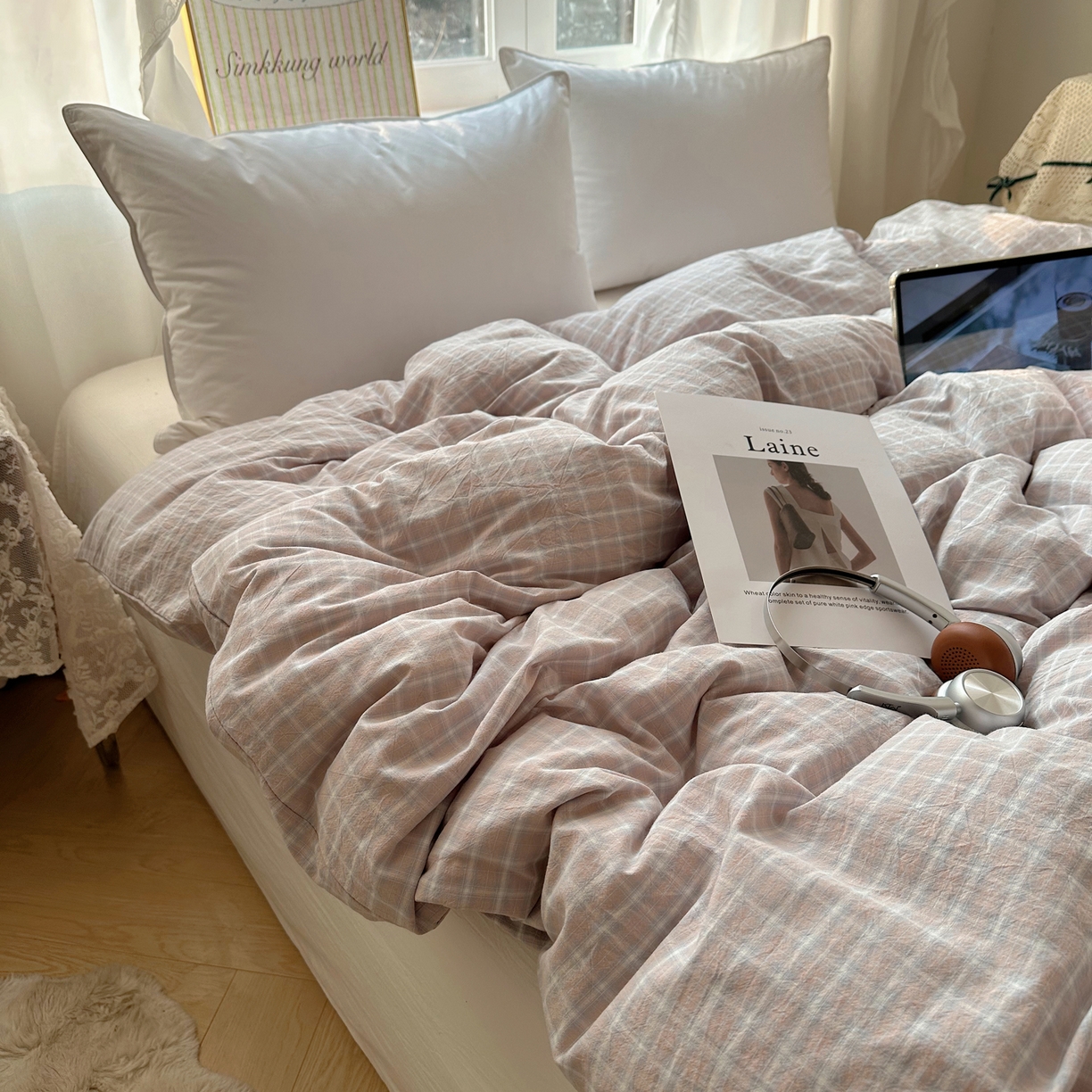 91家纺网 家纺一手货源 找家纺 六巷胡同 2026新款A类全棉纯棉水洗棉色织格子单品被套 被套单件 知序-灰格