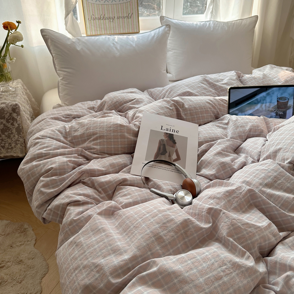 91家纺网 家纺一手货源 找家纺 六巷胡同 2026新款A类全棉纯棉水洗棉色织格子单品被套 被套单件 知序-灰格