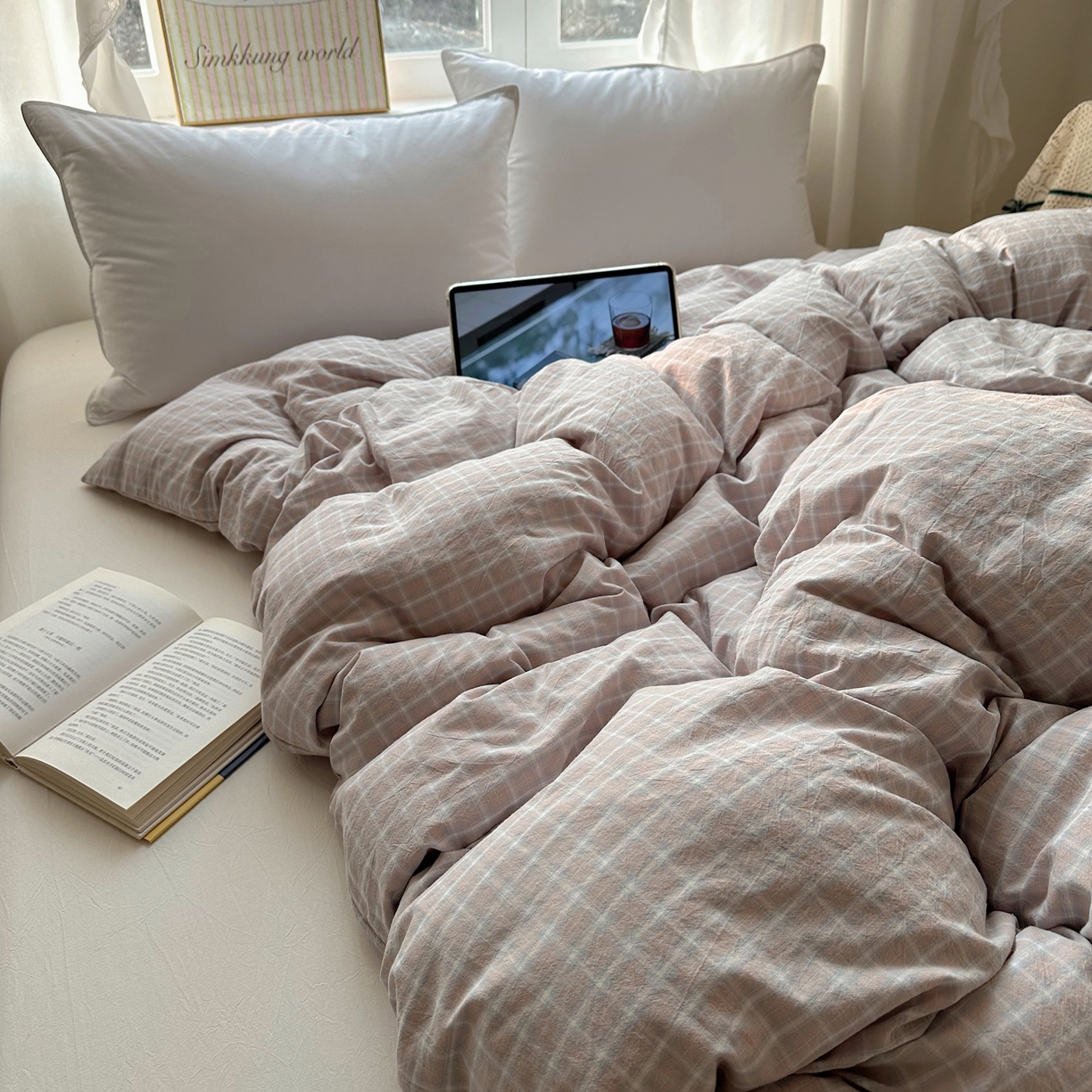 91家纺网 家纺一手货源 找家纺 六巷胡同 2026新款A类全棉纯棉水洗棉色织格子单品被套 被套单件 知序-灰格