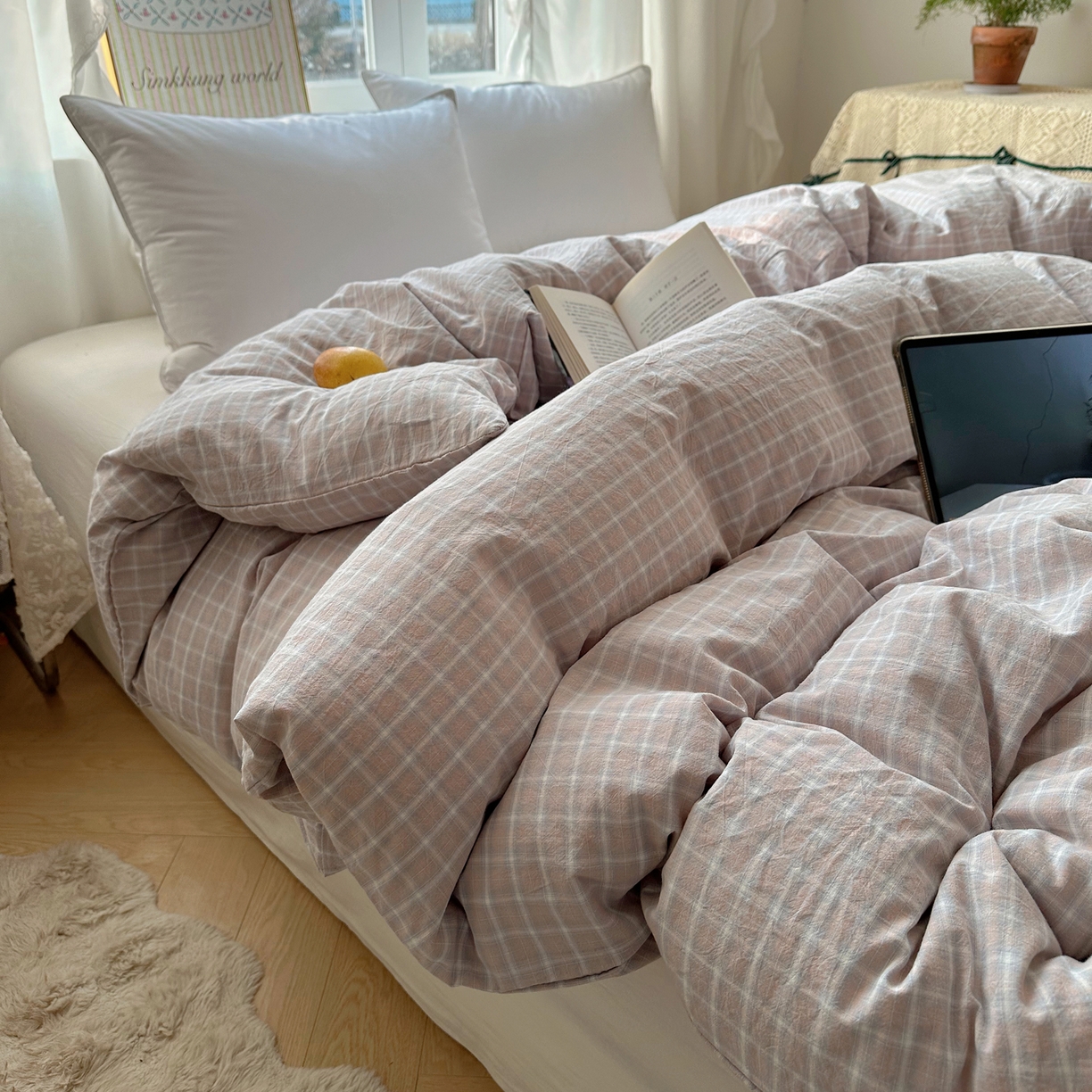 91家纺网 家纺一手货源 找家纺 六巷胡同 2026新款A类全棉纯棉水洗棉色织格子单品被套 被套单件 知序-灰格
