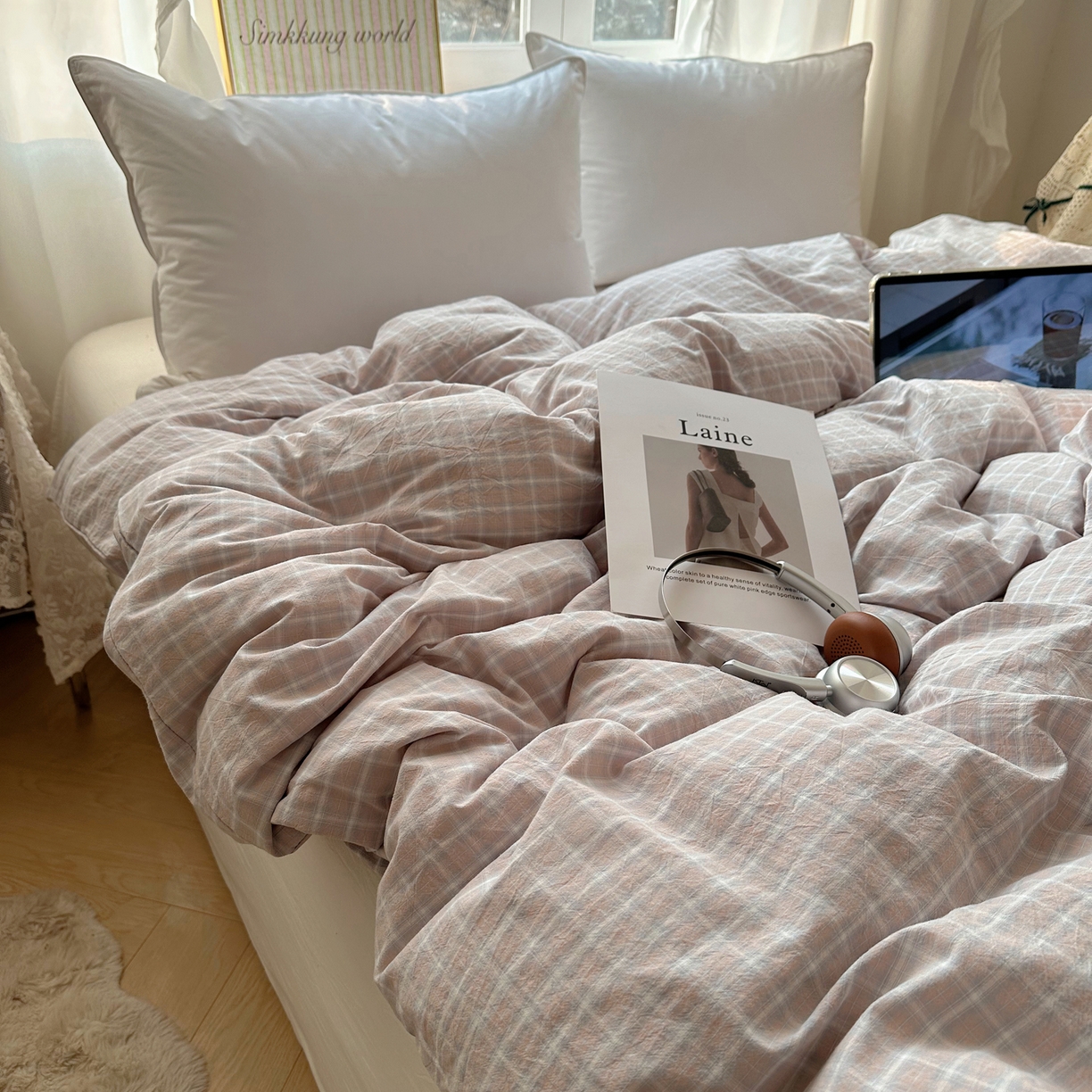 91家纺网 家纺一手货源 找家纺 六巷胡同 2026新款A类全棉纯棉水洗棉色织格子单品被套 被套单件 知序-灰格